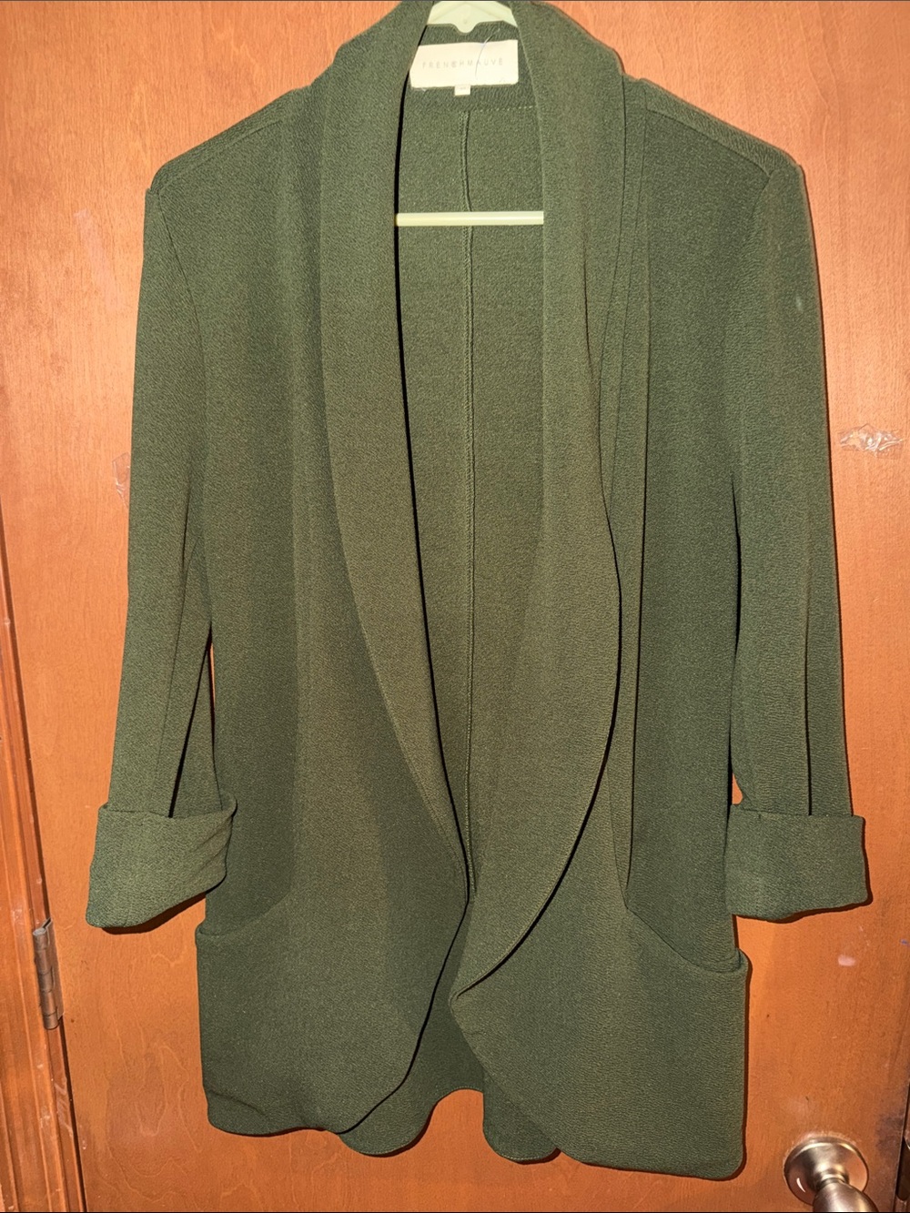 Olive Green Open-Front Shawl Collar Blazer - Women's Jacket